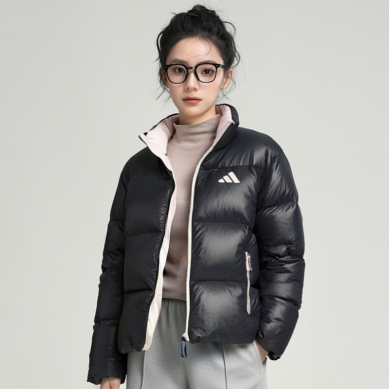 阿迪达斯女装秋冬黑色短款保暖羽绒服25新款休闲运动厚外套KQ5506