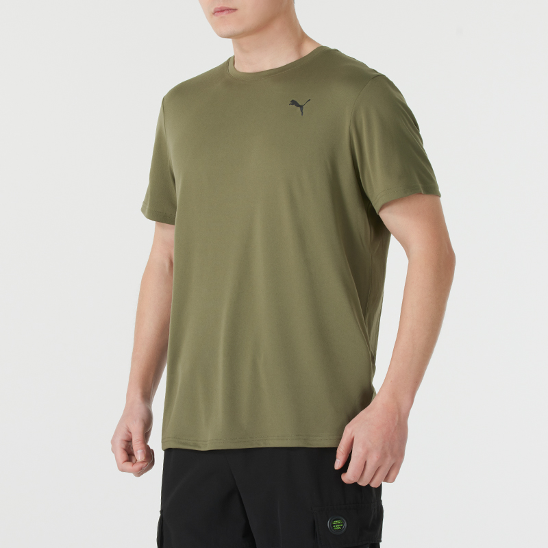 PUMA彪马绿色短袖男子健身训练服圆领T恤衫上衣跑步运动服527344