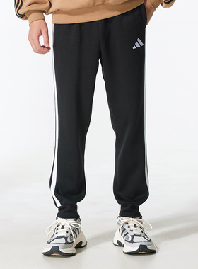 阿迪达斯男裤2025冬季新款运动裤休闲针织加绒长裤跑步裤JD1861