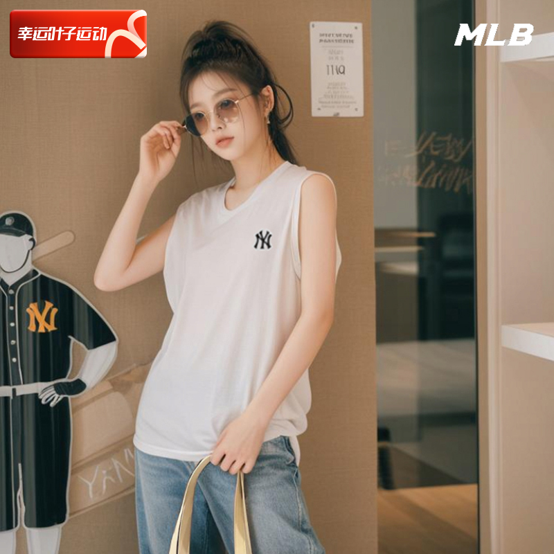 MLB男女休闲背心2024夏季新款宽松无袖T恤运动服跑步训练服上衣潮