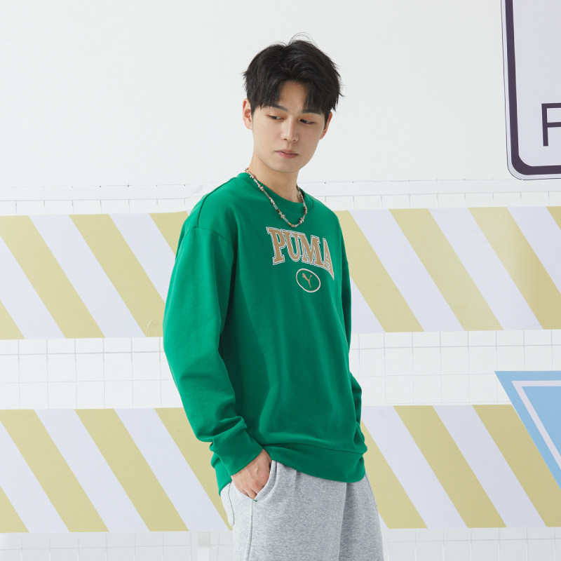 彪马情侣款绿色卫衣男女装新款运动服情侣上衣长袖套头衫68292~