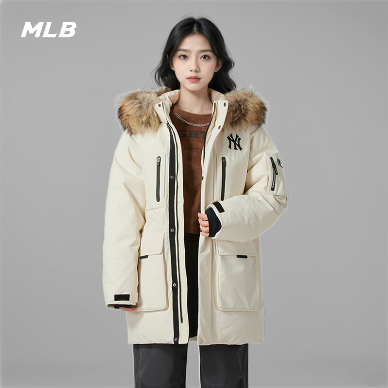 MLB官方 连帽羽绒服男装女装2025冬季新款毛领运动服保暖工装夹克