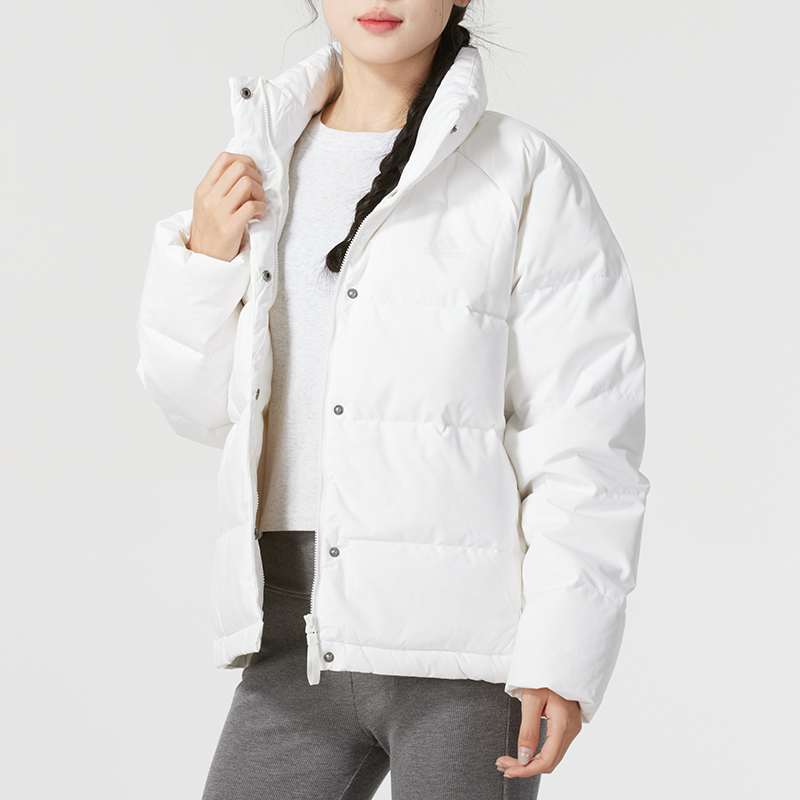 阿迪达斯白色羽绒服女装立领夹克防风棉羽外套休闲运动服IX8867