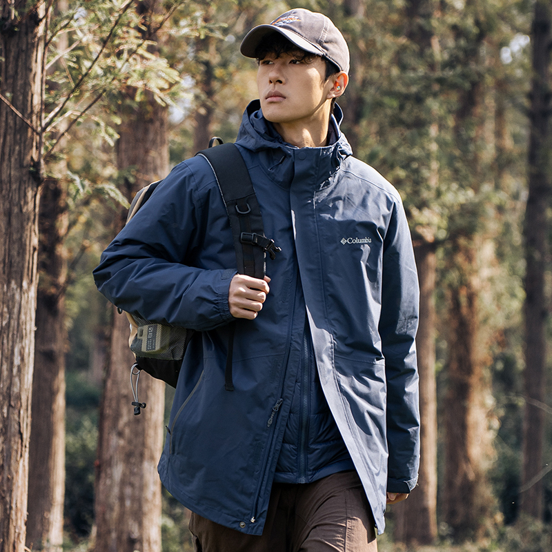 哥伦比亚羽绒三合一冲锋衣男冬季新款露营登山外套户外防风运动服