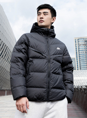 Nike耐克连帽羽绒服外套男2025春季新款运动服黑色保暖夹克FB8178