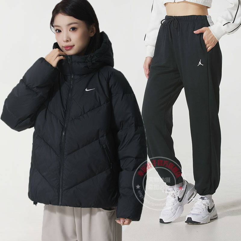 Nike耐克运动套装女2025秋季新款连帽羽绒服针织休闲束脚裤两件套