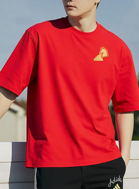 Adidas阿迪达斯新年款T恤2026春季马年本命年红色圆领短袖KR3078