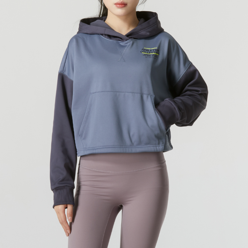 UA安德玛加绒连帽卫衣女装秋季新款保暖运动服短款拼接休闲套头衫