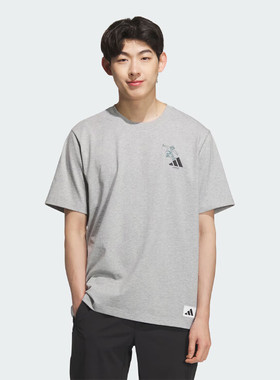 阿迪达斯灰色圆领短袖男装休闲宽松半袖男士透气T恤运动服KC5320