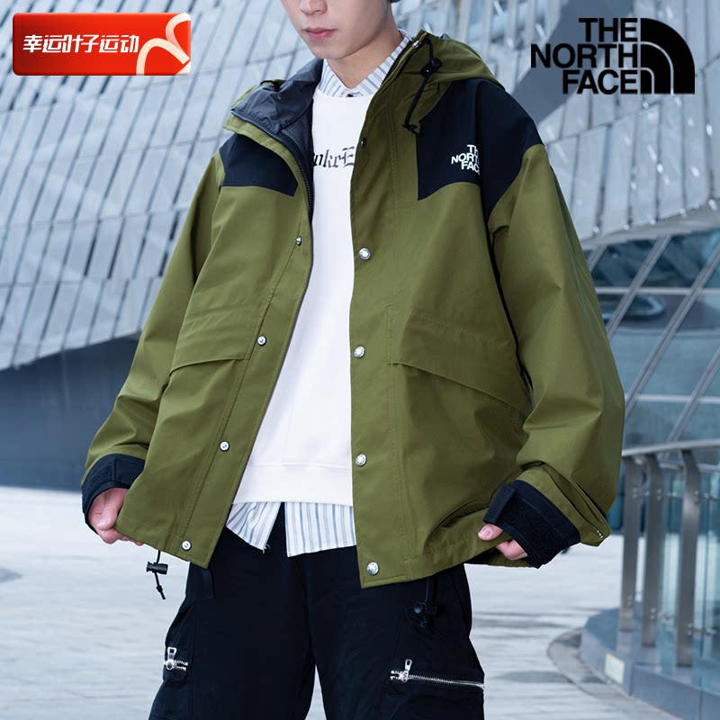北面军绿色冲锋衣外套男2024新款宽松运动服户外休闲防风衣夹克