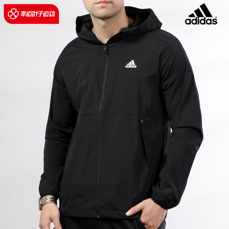adidas阿迪达斯官方外套男2022春季新款运动服连帽黑色夹克eh3770