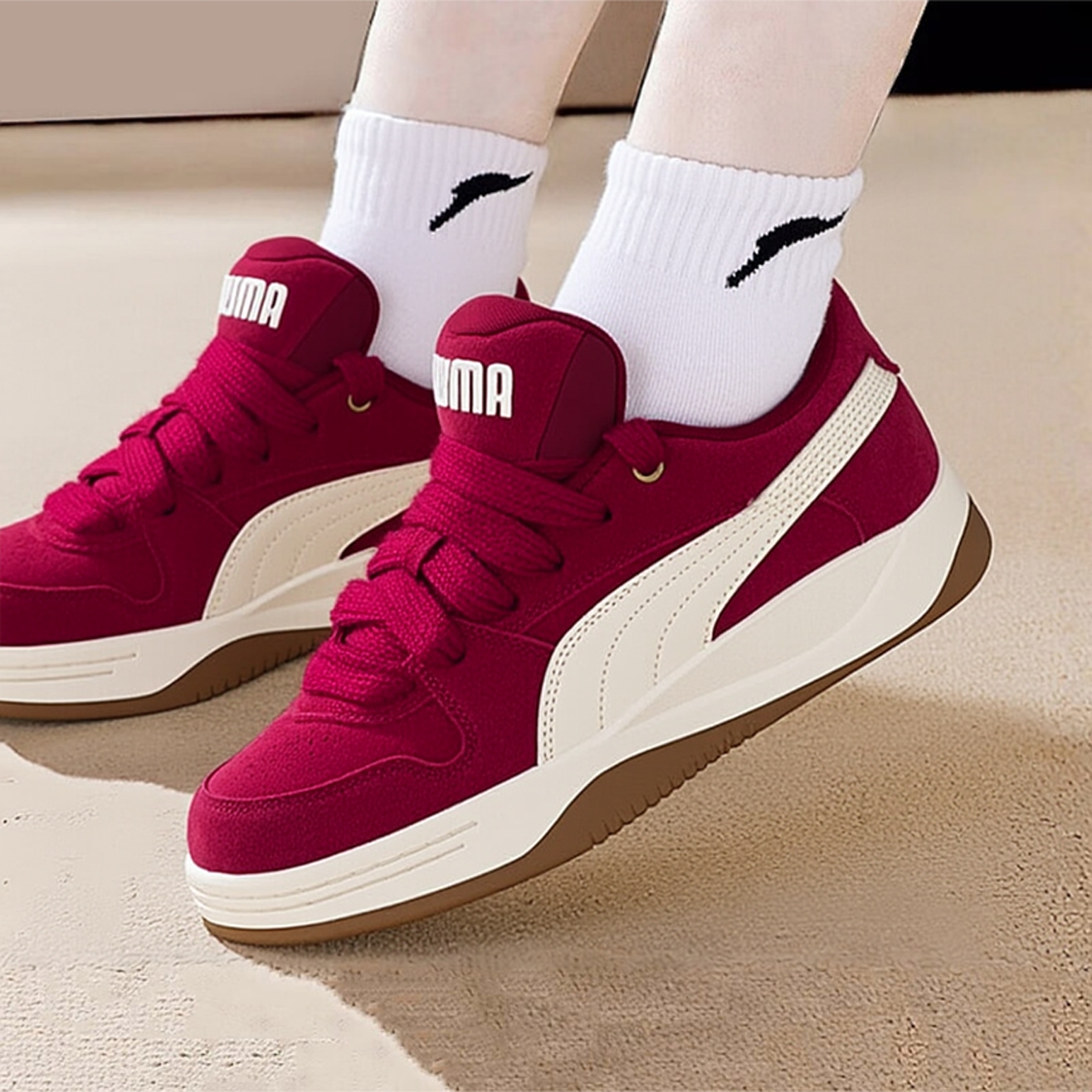 PUMA彪马休闲鞋女鞋2025冬季新款运动鞋红色板鞋厚底面包鞋402510