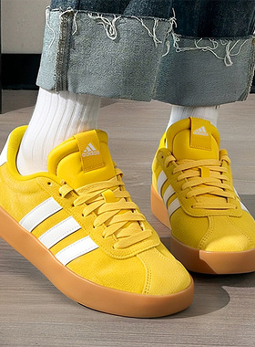 阿迪达斯德训鞋男鞋女鞋冬季新款VL COURT 3.0黄色低帮板鞋T头鞋