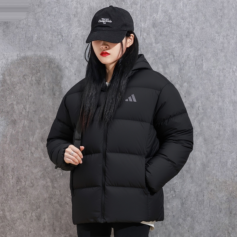 阿迪达斯旗舰店连帽羽绒服女2025冬季新款宽松运动服保暖大码夹克