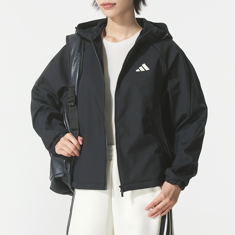 阿迪达斯加绒外套女秋季新款连帽运动服训练跑步外套保暖夹克女