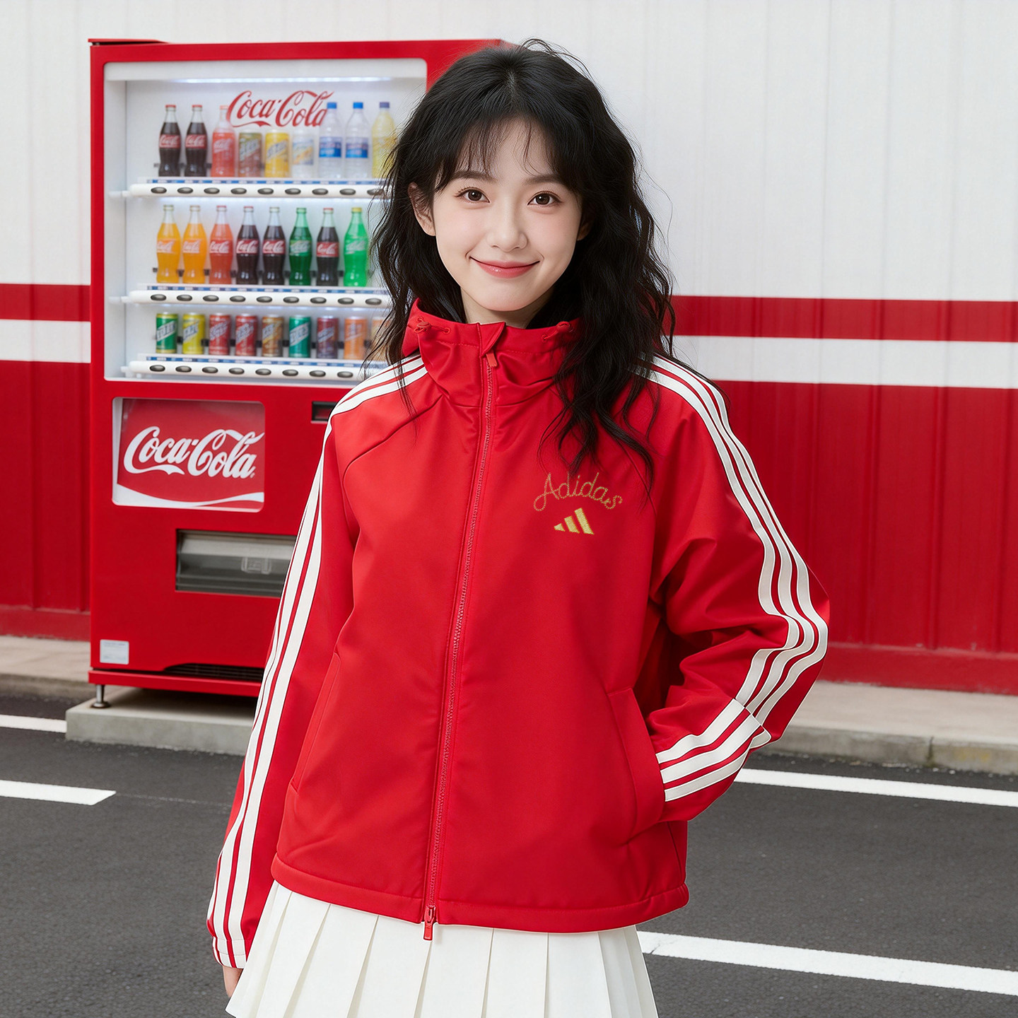 Adidas阿迪达斯女装红色软壳夹克外套26春新年款宽松运动服KU8972