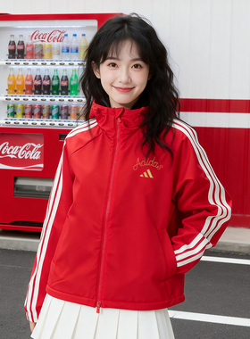 Adidas阿迪达斯女装红色软壳夹克外套26春新年款宽松运动服KU8972