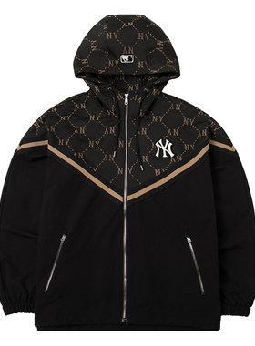 MLB官方 连帽梭织夹克男女装运动服防风衣老花休闲外套3AWJM0144