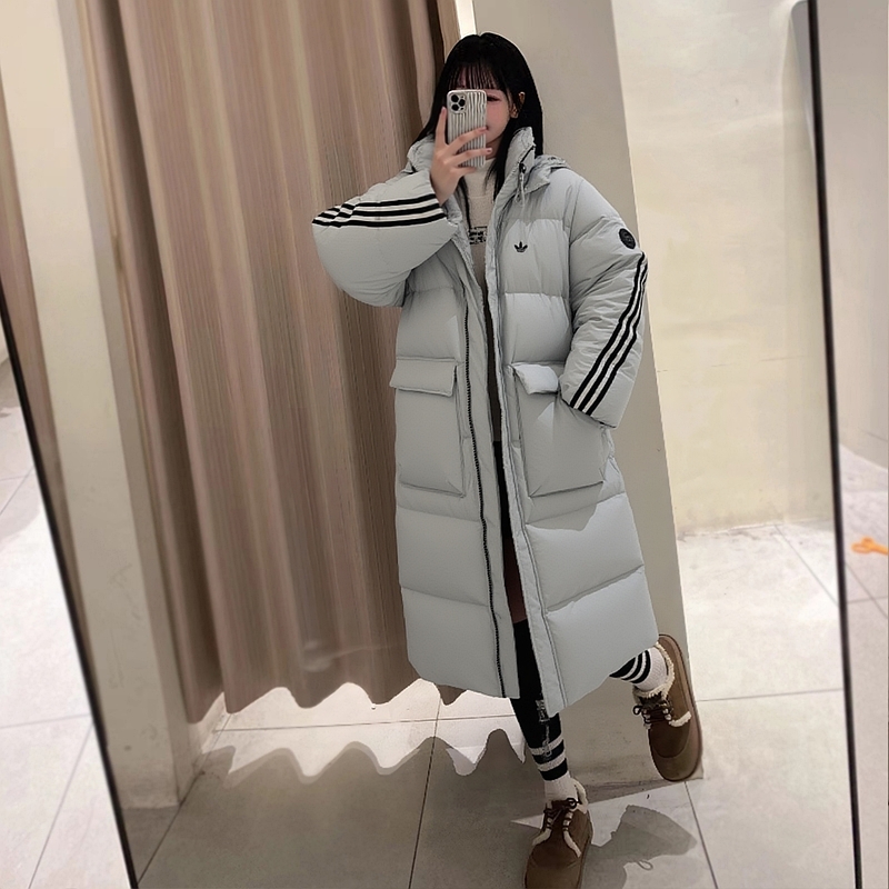 阿迪达斯长款羽绒服男女款25冬季新品保暖加厚过膝羽绒外套KC2566