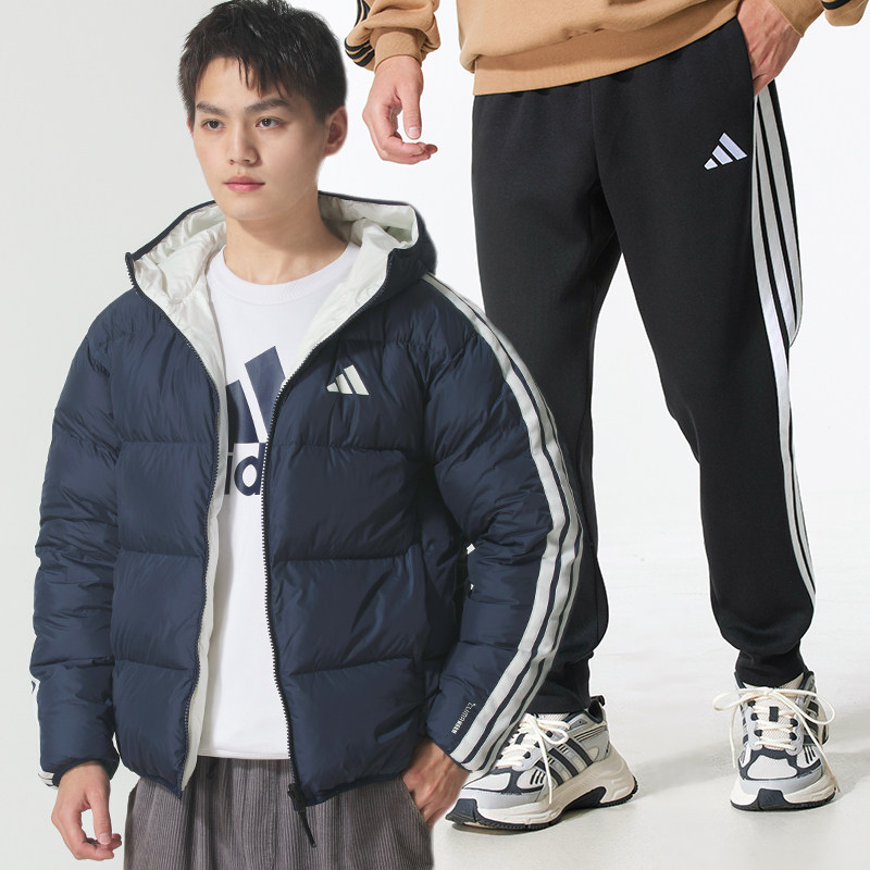 阿迪达斯运动套装男装秋冬新款双面穿羽绒服外套保暖加绒长裤卫裤