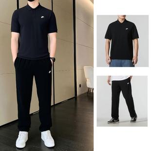 男士 男装 夏季 新款 NIKE耐克休闲运动套装 长裤 POLO衫 翻领短袖 直筒裤