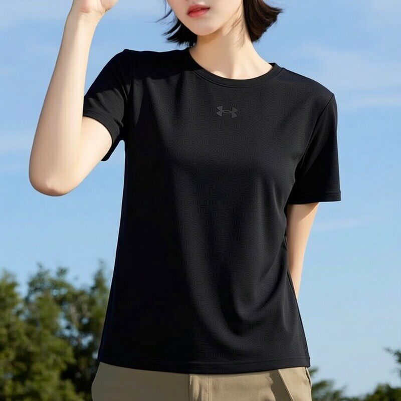 UA安德玛棉短袖女2026夏季新款女子黑色宽松半袖圆领正品运动t