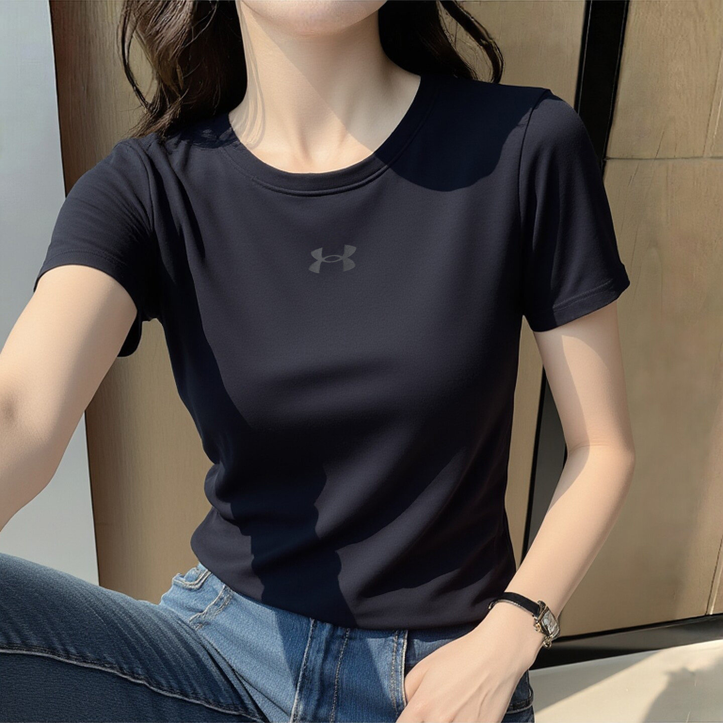 幸运叶子丨安德玛UA官方旗舰店短袖女装2026夏季新款黑色圆领宽松图片