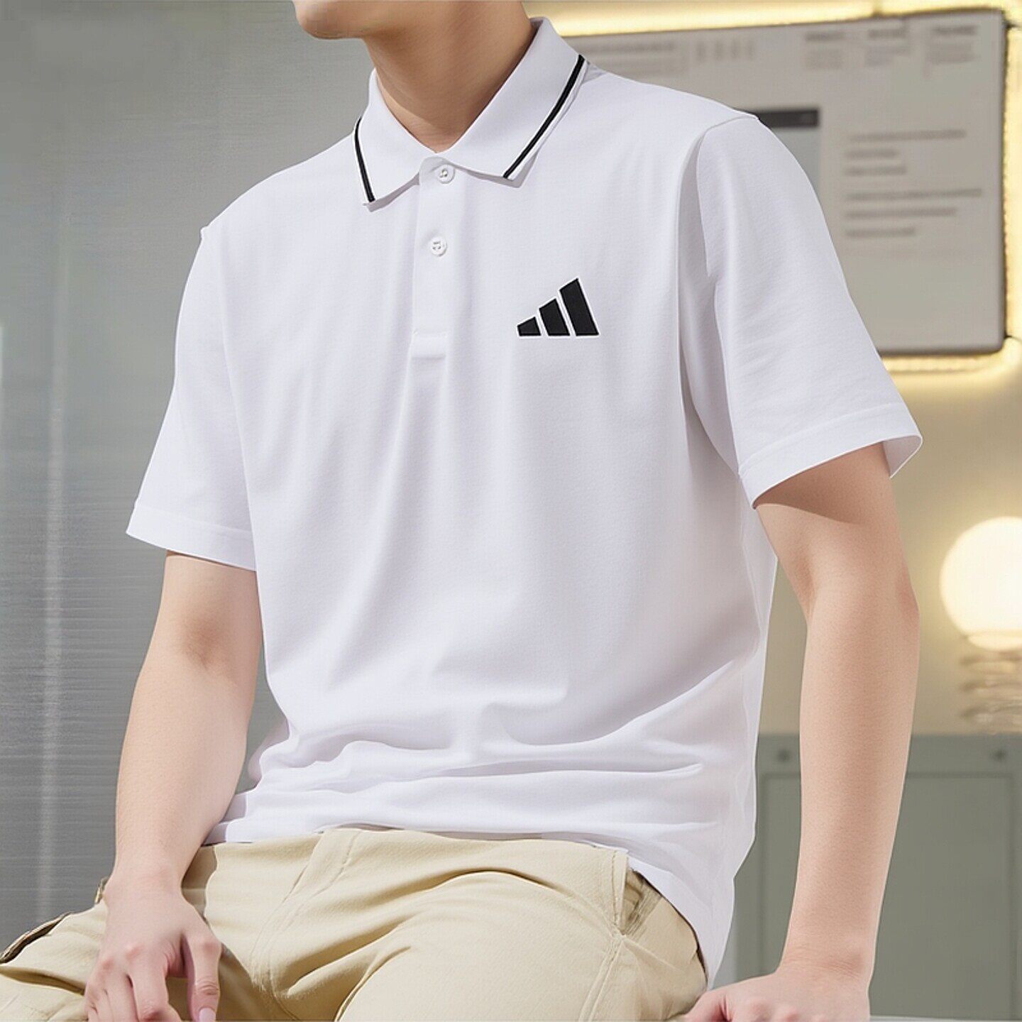 阿迪达斯男士T恤男半袖运动服翻领POLO衫宽松商务透气短袖 JE