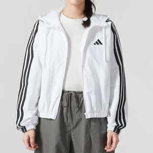 阿迪达斯外套女装春季新款户外防风运动服休闲梭织连帽夹克JZ2161
