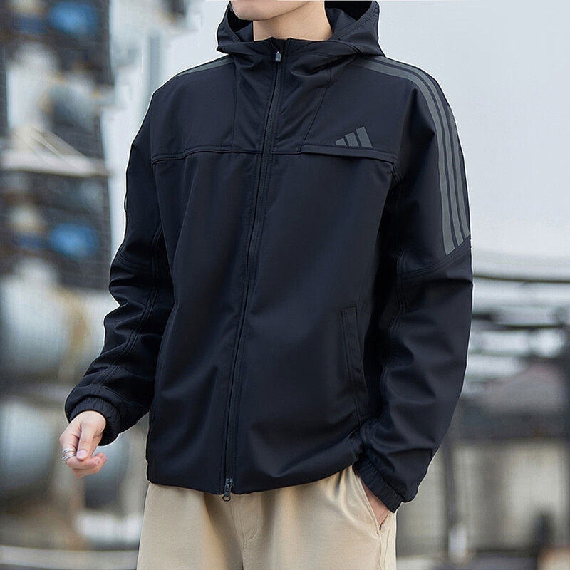 阿迪达斯外套男士加绒加厚夹克官方正品休闲运动服新款冲锋上衣男