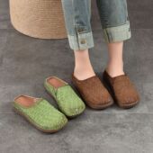 真皮复古手工编织软底防滑绿色凉拖鞋 新款 女外穿2026夏季 纯皮拖鞋