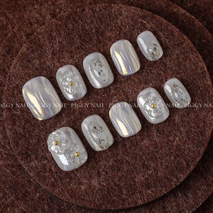 【镜面琉璃冰花】纯手工穿戴甲浮雕ins风高级百搭显白短甲