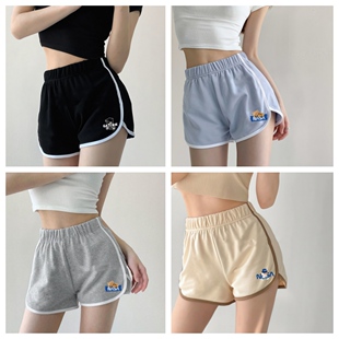 休闲瑜伽阔腿裤 家居睡裤 ins 棉宽松舒适运动裤 女可爱高腰印花短裤