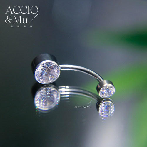 ACCIO&Mu进口钛合金F136锆石肚脐钉内螺纹包边5A超闪镶钻脐环14g
