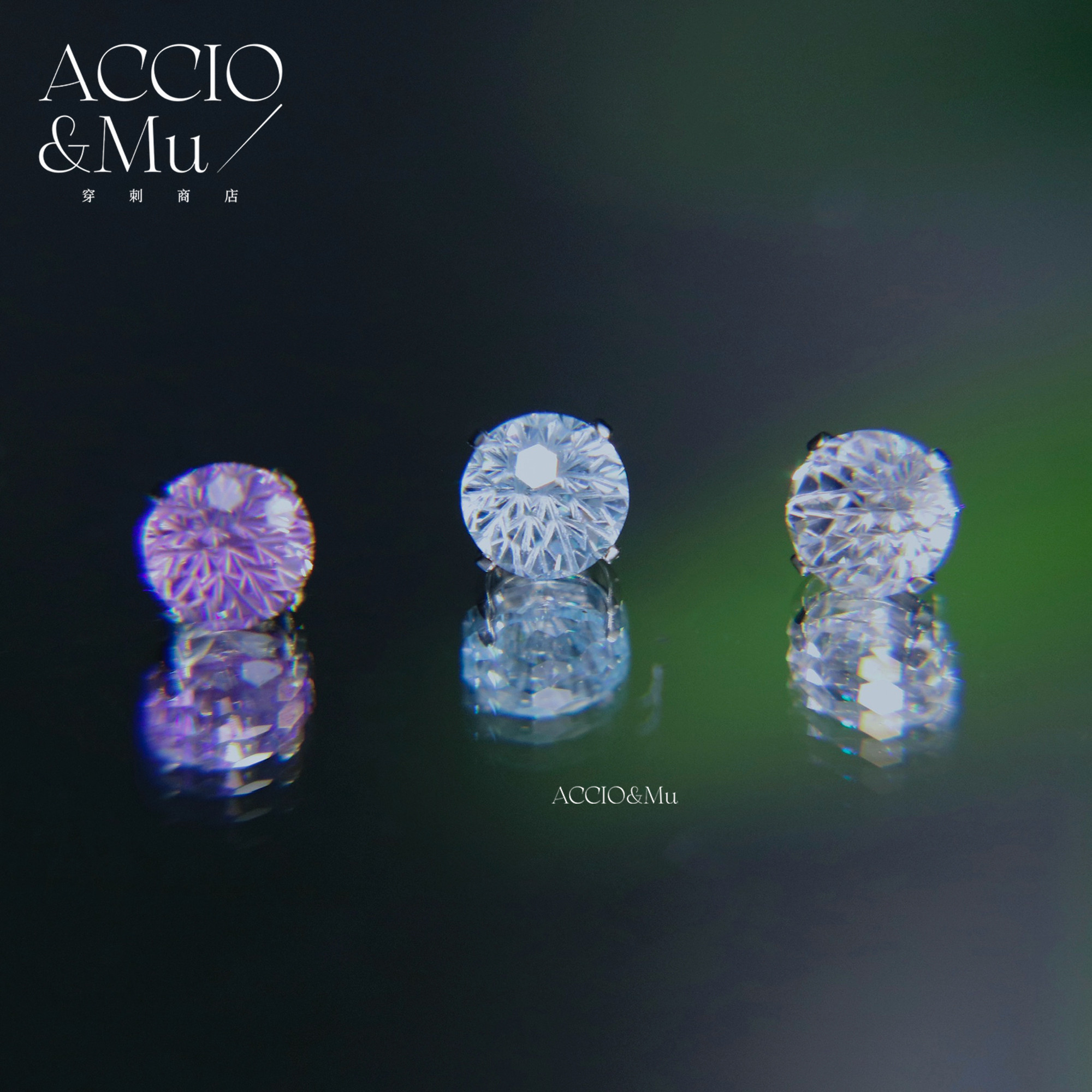 ACCIO&Mu钛合金5mm烟花切锆石耳骨钉内螺纹弧底爆闪耳蜗钉配底座