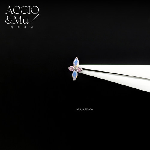 ACCIO&Mu医用钛合金蛋白石紫色锆石十字花耳钉耳骨钉养耳洞防过敏