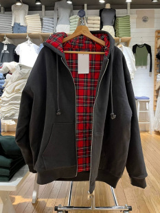 Brandy BM宋祖儿同款内里红格纹连帽夹棉外套bm新款美式保暖棉服