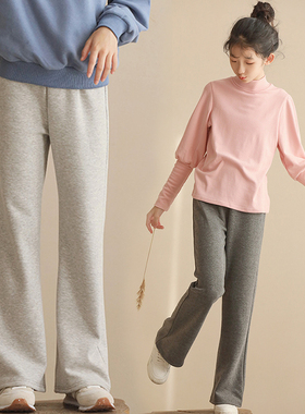 左西正女童裤子秋冬洋气儿童运动裤初中生外穿加绒长裤灰色大童休