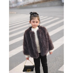 左西正环保狐狸毛皮草外套新款2026秋冬女童时尚洋气儿童百搭短款