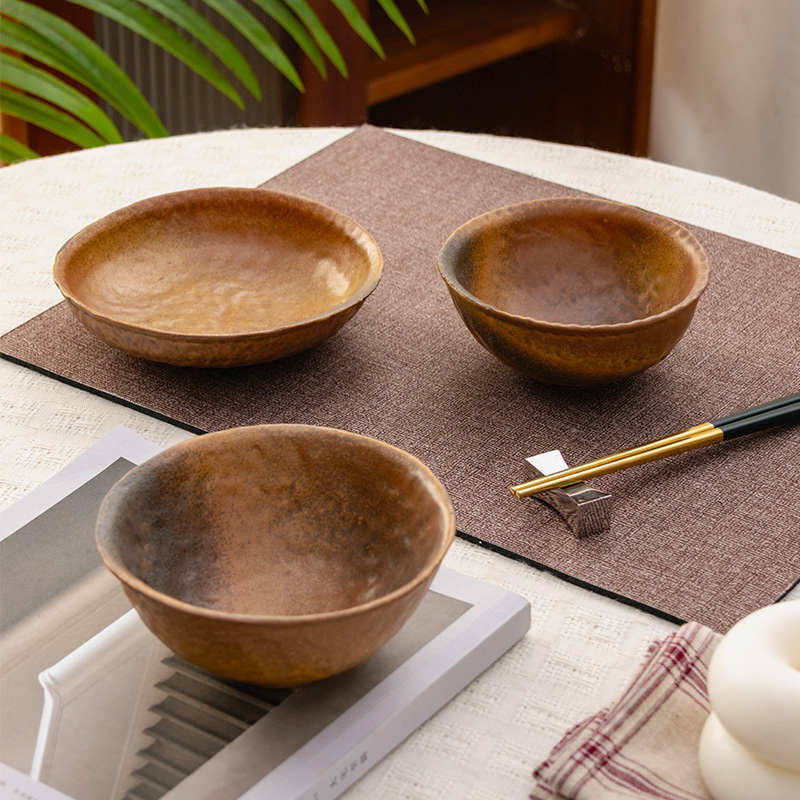 柴烧粗陶手工饭碗碗碟套装家用