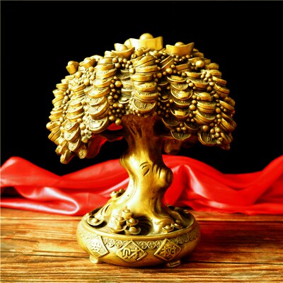 纯铜元宝办公室礼品开业招财树