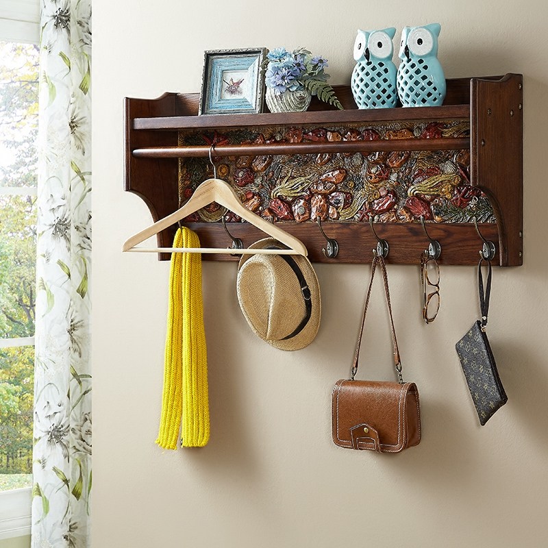 玄关墙上搁板置物架衣帽架展示架壁挂实木创意卧室客厅挂衣架单杆|msdalam kategori perabot kediaman, rak, rak/rak - dari Buy2taobao.com untuk memberikan perkhidmatan ejen Taobao profesional membeli