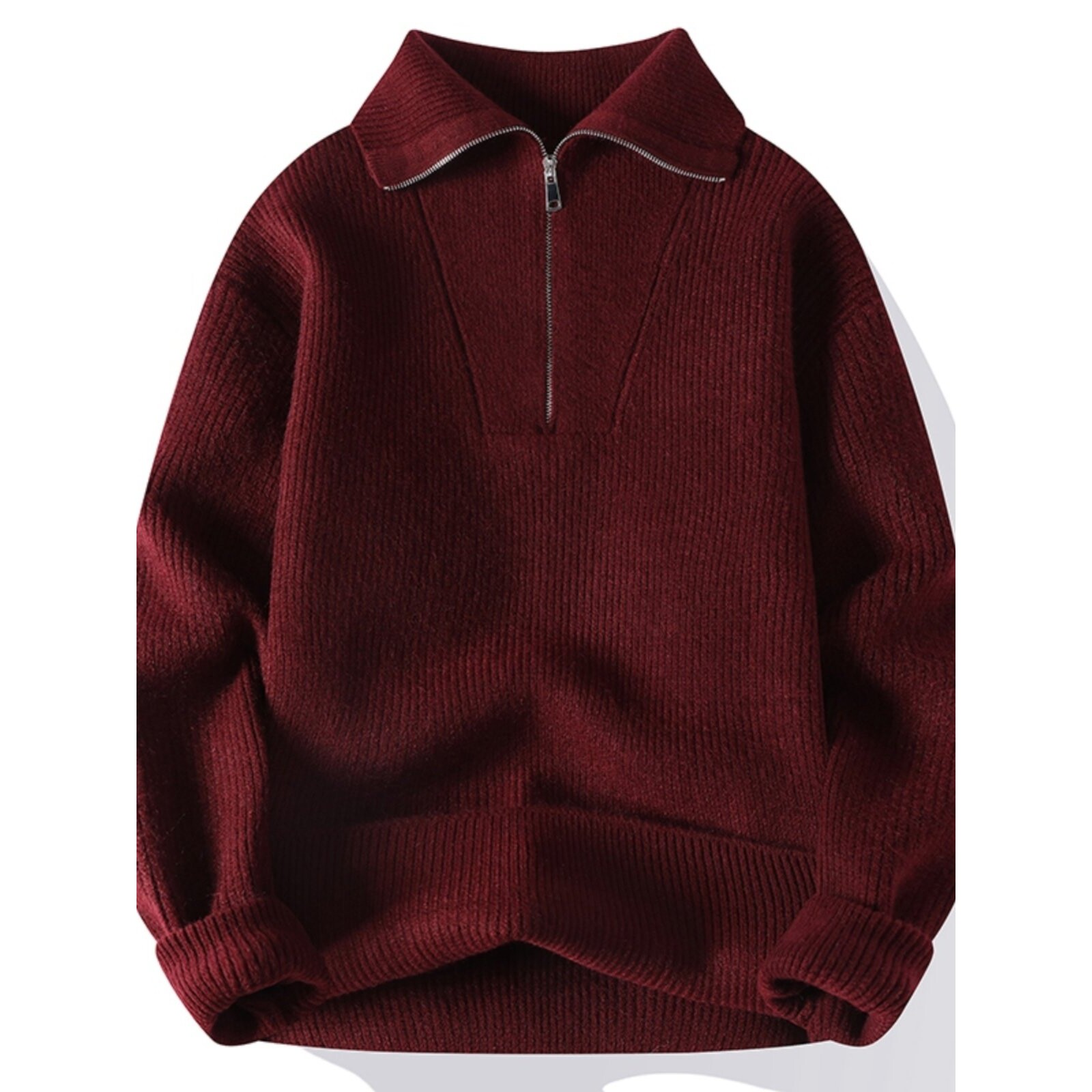 红色半拉链高领毛衣男款秋冬季新款针织衫立领重磅加厚保暖毛线衣