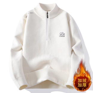 半拉链一体绒毛衣男士秋冬季加绒加厚宽松卫衣保暖上衣男款打底衫