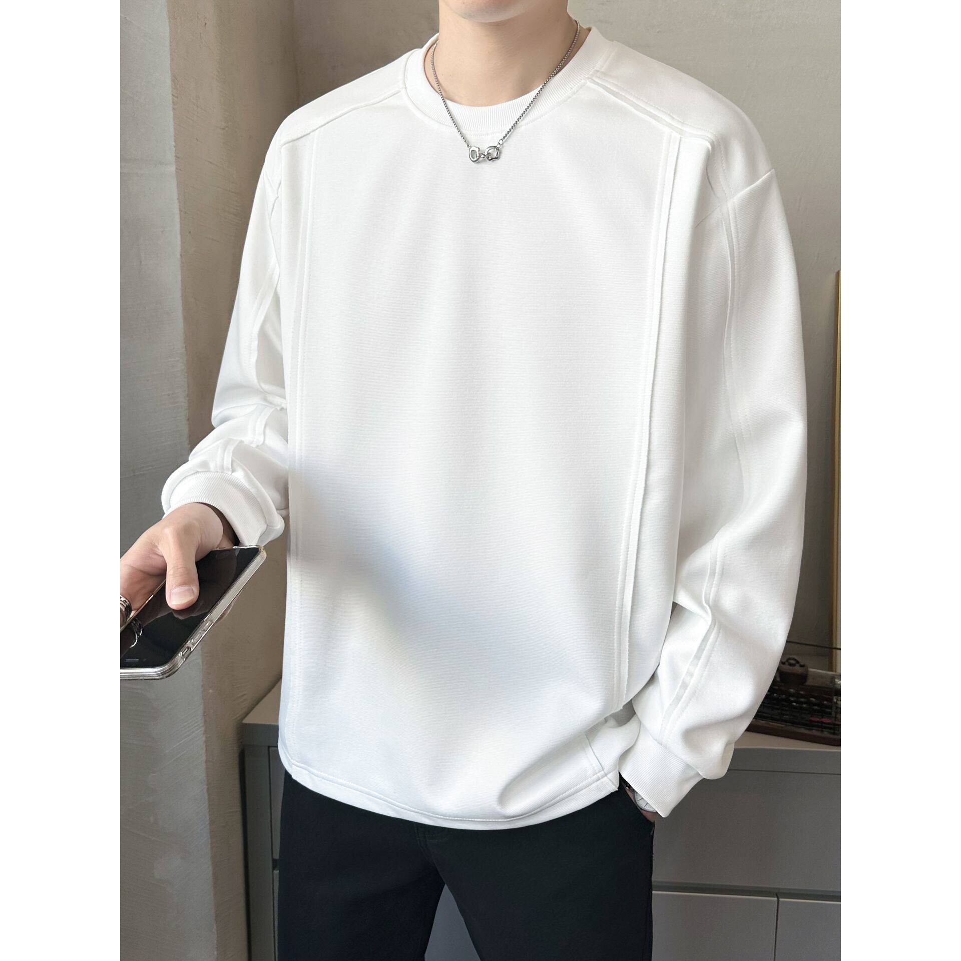 春季长袖T恤男圆领打底衫2026新款高端反车线个性宽松重磅卫衣男