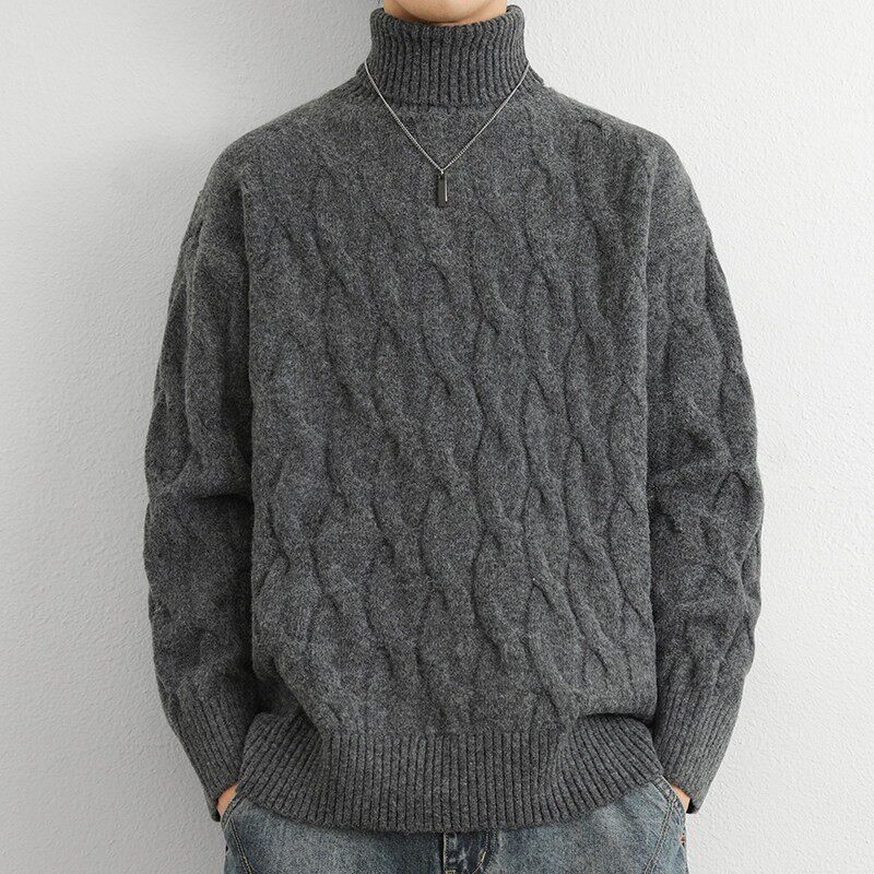 毛衣男士秋冬季2025新款高领麻花针织衫纯色宽松毛线衣打底针织衫