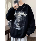 t恤男新款 宽松百搭长袖 休闲印花上衣服 复古卫衣男潮牌春秋季 美式