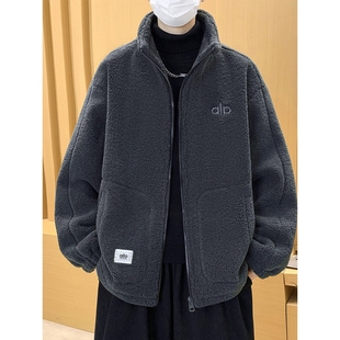 羊羔毛绒外套男秋冬季青少年加绒加厚夹克男款学生防寒保暖棉衣服