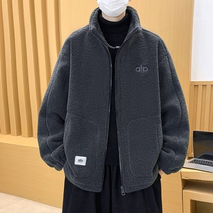 羊羔毛绒外套男秋冬季青少年加绒加厚夹克男款学生防寒保暖棉衣服