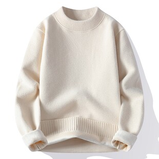 一体绒半高领纯色毛衣男加绒加厚卫衣冬季保暖男装内搭针织打底衫